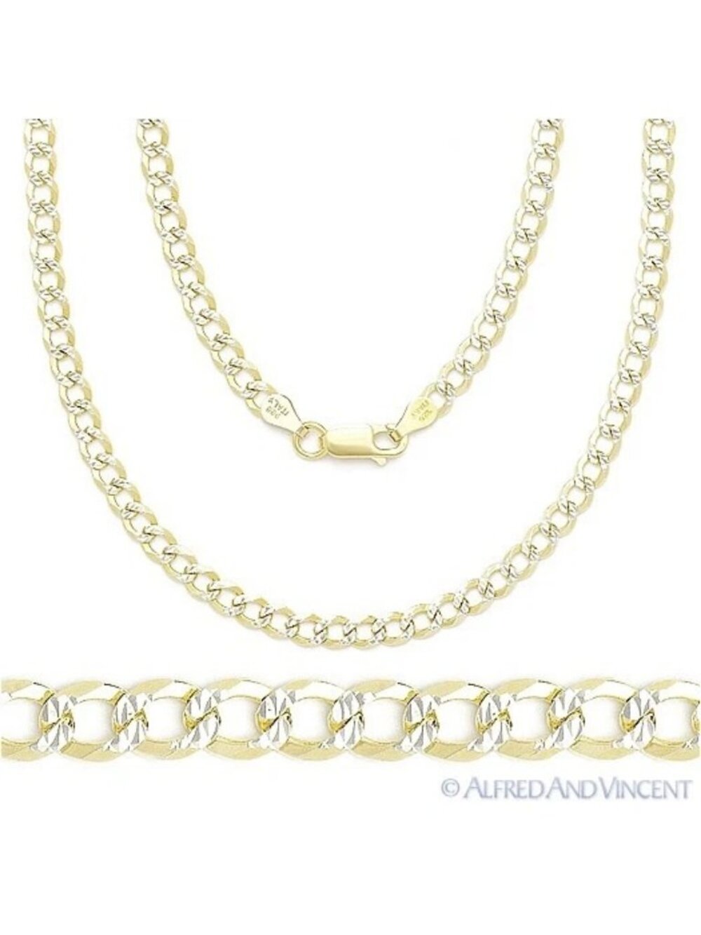 4.3mm Cuban Pave Link .925 Sterling Silver 14k Yellow Gold-Plated Chain Necklace